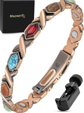 Stylish Copper Magnetic Bracelet for Women with Mixed Stones - Adjustable